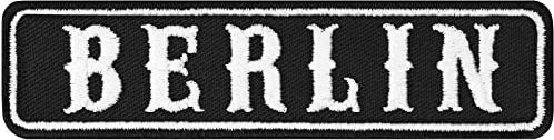 Parches ropa termoadhesivos BERLIN: Emblema del club de motociclistas de Berlin, para planchar. Insignia del club de motocicletas parche con nombre. Tamaño: 100x25 mm