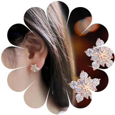Aneneiceera Vintage Kristall Schneeflocke Ohrstecker Ohrringe Französisch Gold Sterne Ohrstecker Mode Kristall Blume Ohrringe Aussage Hochzeit Strass Ohrringe Funkelnde Für Frauen Und Mädchen
