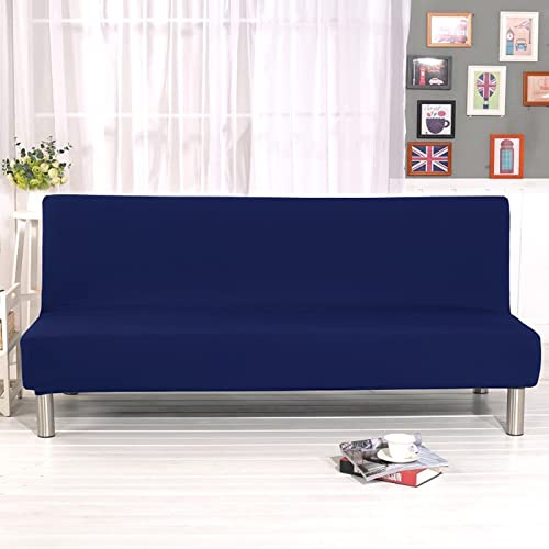 YancLife Funda de Sofá de 3 Plazas Sin Reposabrazos - Elástica, Monocolor, para Sofá Cama Plegable (Azul Marino)