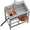 Outdoor Sink Single Bowl, Freestanding Stainless Steel Utility Sink, Commercial Kitchen with Hot and Cold Tap for Restaurant, Bar, Laundry, Garage, Backyard (Depth 22cm)