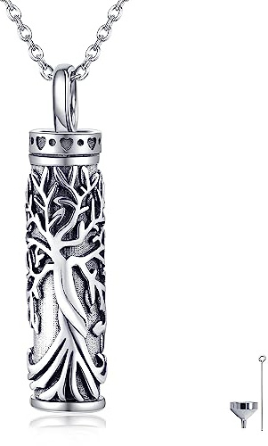 Livets träd urna halsband för aska 925 urnor för mänsklig aska halsband kremering smycken för kvinnor män, ingen pärla, sterling silver, ingen pärla