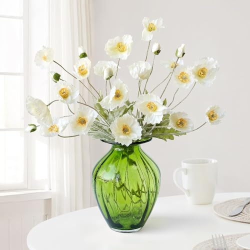 JINWOE Vita blommor med äkta beröring av vallmo, 6 st verklighetstrogna konstgjorda växter och blommor, långa stjälkar, fuskbukett för våren, köket, bordet, bordsuppsats, bröllop, babyshower,