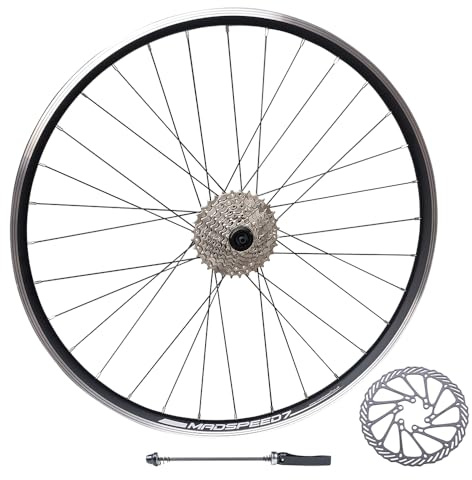 Madspeed7 QR 700c 28 (ETRTO 622x19) Hybrid Bike REAR Wheel + 8 speed Cassette (11-32t) + 160mm Disc Rotor - Sealed Bearings (6 Bolt) Disc Brake Hub (Very Smooth Hub) - Double Wall - 32x Spokes