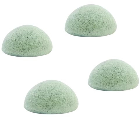 4PCS Natural Konjac Sponge, Aloe Green Facial Cleansing Sponge, Gentle Exfoliation for All Skin Types