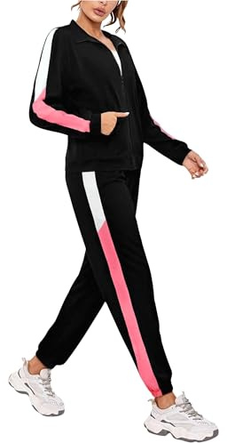 Nieery Tuta Completa Donna Sportiva Leggero Maniche lunghe Cerniera Colore Contrasto Autunno Invernale Tute Ginnastica Rosa Loto L
