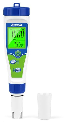 UIUZMAR Medidor de Sal Piscina, Medidor Salinidad y pH para Piscina, 5 en 1 Medidor de pH/Sal/TDS/EC/Temp, Comprobador Sal Piscina para Acuario, Pecera, Piscina Salina, Spa