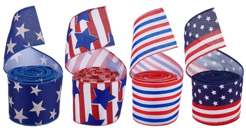 PH PandaHall Ruban Drapeau Américain 18m Ruban Câblé Bleu Blanc Rouge Rubans Câblé Étoiles et Rayures 6cm Accessoires Vêtements Satiné pour Noël Décoration Emballage Cadeau Nœuds Bricolage