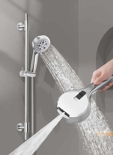 KES 30-Inch Shower Slide Bar with High Pressure 9 Functions Adjustable Handheld Shower Head & 59-Inch Hose, Built-in Power Wash to Clean Tub Tile & Pet, Wall Mount Polished Finish 18/8 Stainless Steel