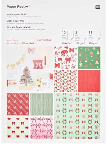 Rico Design pysselpappersblock Put A Bow On It!, 23 ark, färgat papper för pysselprojekt, scrapbooking, presentförpackning, dekoration