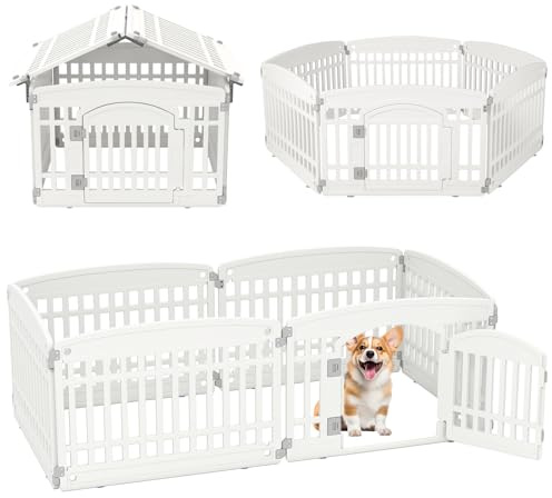 COSTWAY 6-Panel Dog Playpen, 60cm Foldable Plastic Pet Exercise Fence with Lockable Door, Indoor Outdoor Dogs Pen for Puppies, Cats, Rabbits, Medium & Small Animals