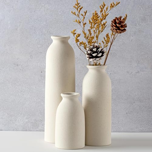Set med 3 moderna dekorativa keramiska vaser i olika storlekar (beige)