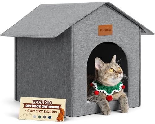 Fecuria Outdoor Cat House Shelter Weatherproof, Grey
