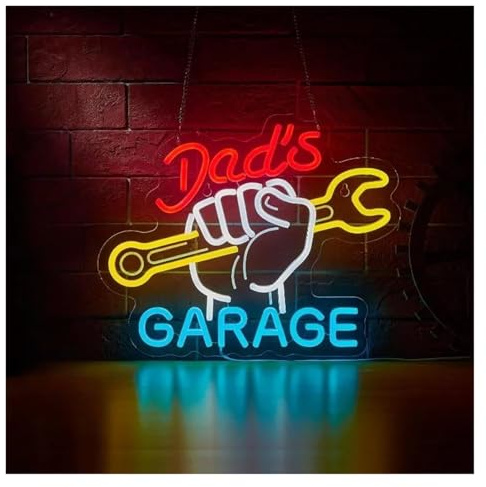 Hängande konst neonskyltar Neonskylt Dad's Garage För Väggdekoration LED-ljus För Bilverkstad, Man Cave, Verkstad, Dekorationslampor För Pappor 40.6х33cm