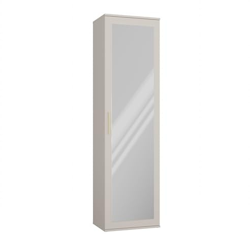 Armadio Guardaroba da Ingresso Specchiato, Tubo Appendiabiti e 2 Ripiani – Anta Reversibile – Vari Colori MIT4 (Beige)