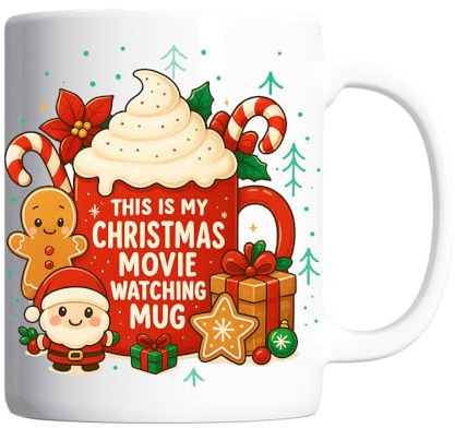 Pickhut This is My Christmas Movie Watching Mug – Cute Santa & Gingerbread Festive Coffee Cup – Holiday Hot Chocolate Tea Mug – Funny Xmas Gift for Movie Lovers & Stocking Fillers