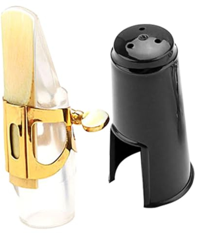 Alipis Boquilla para Saxofón Alto con Abrazadera Metálica y Tapa Negra, Fácil Montaje y Desmontaje, Material Plástico y Metal, Accesorios para Clarinete y Saxofón