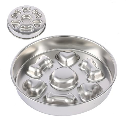Cuenco de metal de alimentación lenta para perros, plato de comida de acero inoxidable para mascotas, base antideslizante, patrón de crestas en espiral, plato de alimentación pesado, recipiente a
