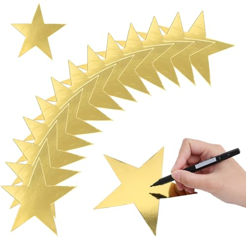Estrellas de Papel Dorado 15 cm Set 48 piezas de Estrellas de Papel DIY, Decoración de estrellas Oro Adesivas para Pared, Ventana, Fiesta, Boda, Navidad Estrellas de papel Grandes Brillantes