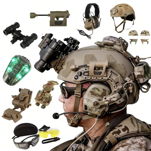 LZAQHMT Casco Paintball para Airsoft, con Modelo Simulado Gafas Visión Nocturna Tácticas AN/PVS31, Auriculares con Cancelación Ruido, Luz para Casco, Soporte Gafas Visión Nocturna Gafas Protectoras