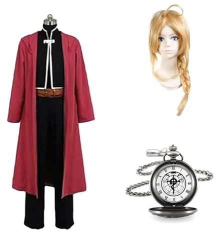 XITONGTANG Edward Elric Cosplay kostüme Uniform Outfit Halloween Verkleidung Outfit Toupet taschenuhr (M)
