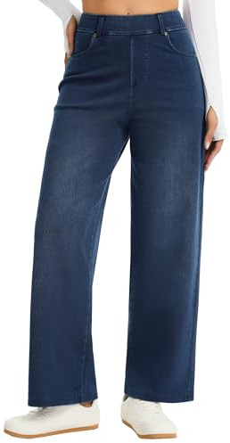 THE GYM PEOPLE Women's Stretch Baggy Jeans Wide Leg Straight Trousers | Inseam 29''/31'', Mid Rise, Belt Loops, Loose Fit, Pull on, 4 Functional Pockets, Fashion, Work, Casual, with Sneakers Boots