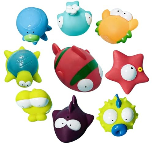 Set di giocattoli - 9 pezzi galleggianti senza buco, giocattoli acquatici a forma di animali del fumetto | Set di giocattoli da bagno per bambini, design resistente alla muffa