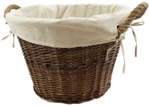 JVL Willow wicker log storage toy basket with rope handles and lining 50x40cm