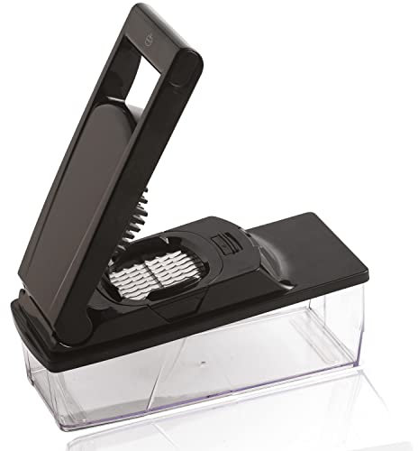 Mastrad F21080 Mandolina 2 grattugia e 3 Lame in Acciaio Inox-Facile da Usare-Comfort & Sicurezza-1 Serbatoio-1 Spinotto-1 Parafango-Colore Nero, ABS