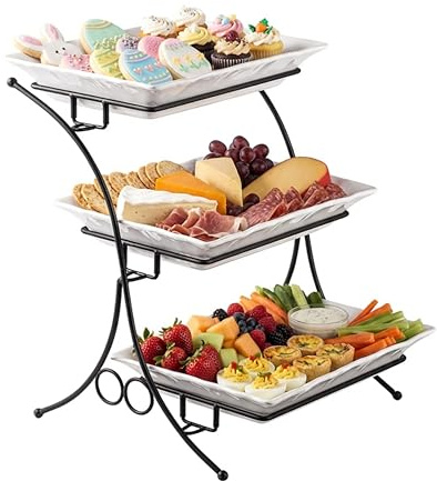 YHOSSEUN Large Tiered Tray Stand, 3 Tier Serving Tray Porcelain Baking Set with Serving Stand 3 Tier Buffet Server for Fruit, Dessert, Food Display Stand for Party, Thanksgiving