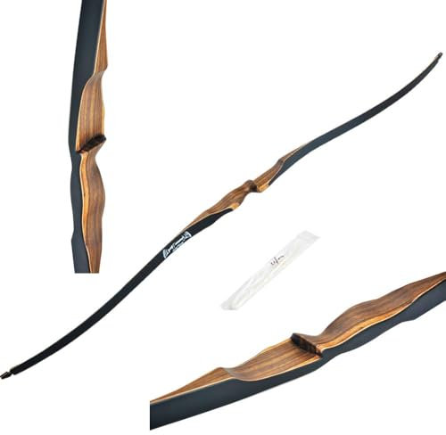 ZSHJG 52 Arc Long Traditionnel Arc Classique à la Main de Chasse 10-30lbs Arc Recourber Arc en Bois Stratifié de Pratique de tir à l'arc avec Rehausse en Bois (20lbs)