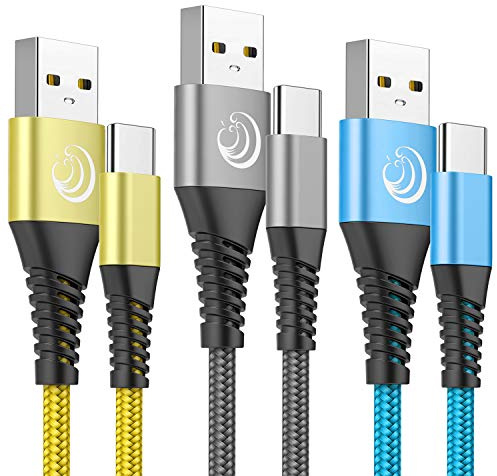 USB C Cable 3A Fast Charging 6FT 3Pack Nylon Type C Phone Charger Cord for Samsung Galaxy S24 S23 S22 S21 S20 S10 A11 A12 A13 A14 A15 A20 A21 A32 A42 A54, Tablet, LG, Moto, TCL, PS5