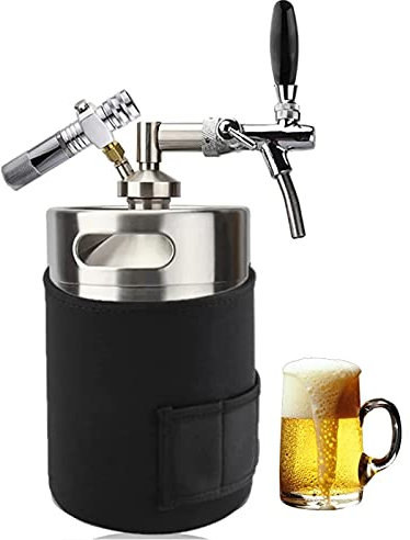 Mini Barril De Cerveza 5L Elaboración De Cerveza Casera Sistema De Grifo Growler, Mini Kegerator De Acero Inoxidable Dispensador De Cerveza Artesanal Utilice Un Cartucho De CO2 De 8 G (No Incluido)