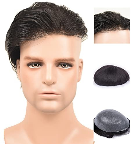 Auspiciouswig Human Hair Mens Toupet Peau fine Système de remplacement des cheveux pour hommes (8x10 inch, Natural Colour)