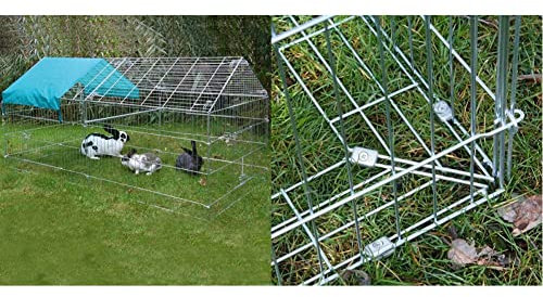 Kerbl Freilaufgehege, verzinkt, mit Sonnenschutz, 220x103x103cm & 70381 Ausbruchsperre, Anbauset für 70358