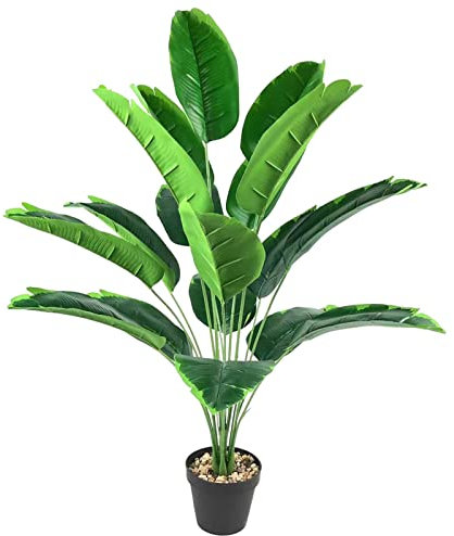 Rozwkeo Künstliche Pflanzen Gefälschter Bananenbaum mit grünen Blättern im Kunststofftopf 80cm Faux Strelitzia Dschungel tropische Pflanzen Gründekoration für Zuhause Indoor Outdoor Büro Garten (Grün)