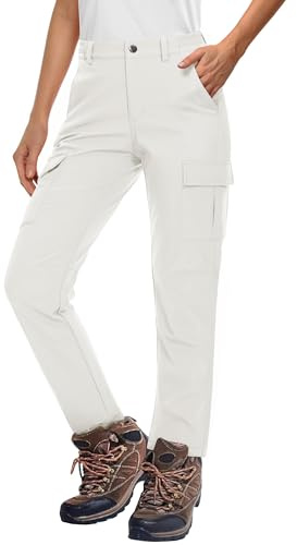MAGCOMSEN Snow Pants Women Waterproof Insulated Outdoor Snow Softshell Pants Cold Outdoor Fleece Fleece Lined Pants White, M