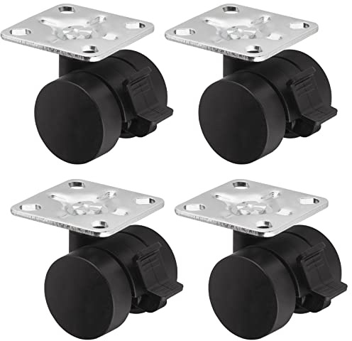 Sotech 4er Set Möbelrolle AACHEN mit Montageplatte und Bremse (Ø 35 mm, 40 Kg Tragfähigkeit pro Rolle, 360 Grad drehbar, schwarz) Transportrollen Rollen leise und bodenschonend