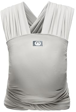 Gaia Baby Carry Stretchy Baby Wrap – 100% Organic Cotton, Hip Dysplasia Institute Certified, Ergonomic Baby Carrier (Newborn to 15 kg) – Silver Grey