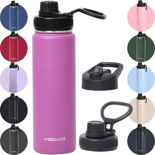 Hydrate Bottles - Trinkflasche Edelstahl - 700ml - Thermoskanne - Wasserflasche mit Silikon-Kunststoff-Deckel - hält Getränke kühl - Trinkflasche Wandern - 24oz Dunkelviolett