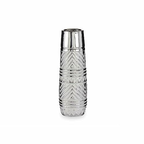 Gift Decor Jarrón Cilindro Rayas Plateado Cerámica 10 x 30 x 10 cm (6 Unidades)