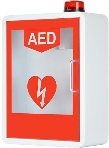 AED Defibrillator Storage Cabinet, Wall Mounted First Aid Cabinet with Light and Alarm System, Cardiac Defibrillation Alarm Box with Double Switch Control, Fits Most AED Models