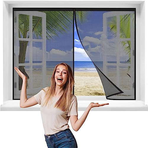 Mosquitera Ventanasmagnetica, 120x120cmCortina Mosquitera Magnética para Ventanas,Cortina de Protección contra Insectos para la Ventanasdel Balcón de la Sala Estar，Negra