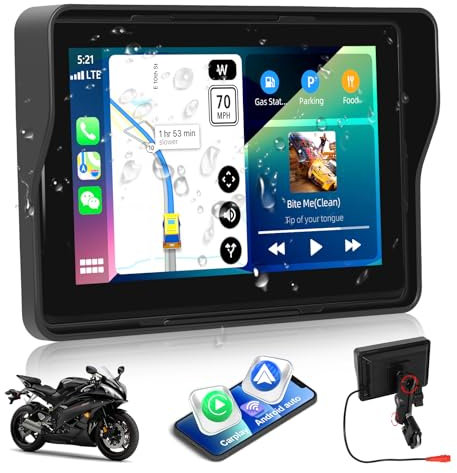CAMECHO [2025] Carplay Motorrad Dash Navi Display für Moto, 5 Zoll HD-Touchscreen Wasserdicht Motorcycle Navigationsgeräte mit Wireless Carplay Android Auto Bluetooth GPS FM EQ Ton