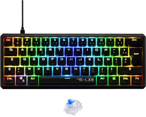 The G-Lab Keyz Thallium - 60% USB mekaniskt tangentbord - minispelartangentbord, ultrakompakt mekaniskt format, 100% anpassningsbar. Pc/ps4/PS5/xbox - Azerty - utbytbar blå switch - ny
