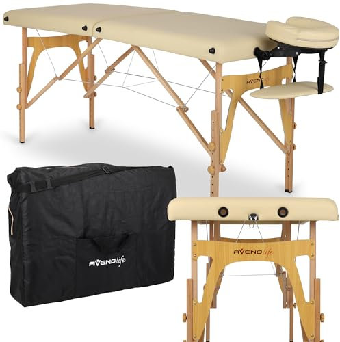 HABYS Sonia Massageliege | Klappbar Holz 2 Zonen | Massagetisch mit Vollausstattung | 165 x 60 x 84 cm, bis 250 kg | Kopfstütze, Tragetasche, MDR-Zertifiziert | Beige