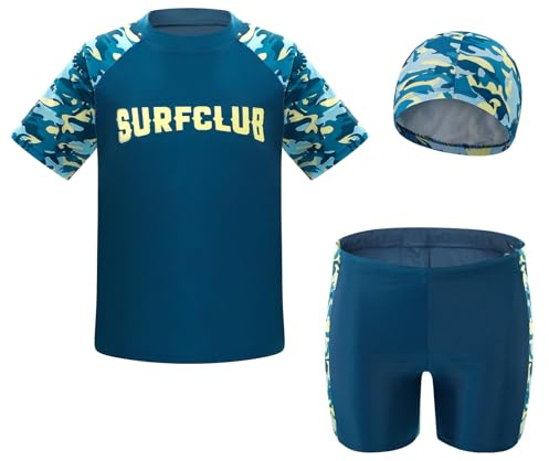 Cheerful Mario Bañador Niño 5 a 13 Años Conjuntos de Ropa de Baño UV Protección Camiseta de Surf y Pantalones Cortos de Baño Azul 7-8 Años