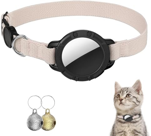Collier Chat Airtag, Collier pour Chat Extensible avec Protecteur Airtag et Cloche, Léger et Confortable pour Toutes Les Tailles de Chats (Kaki)