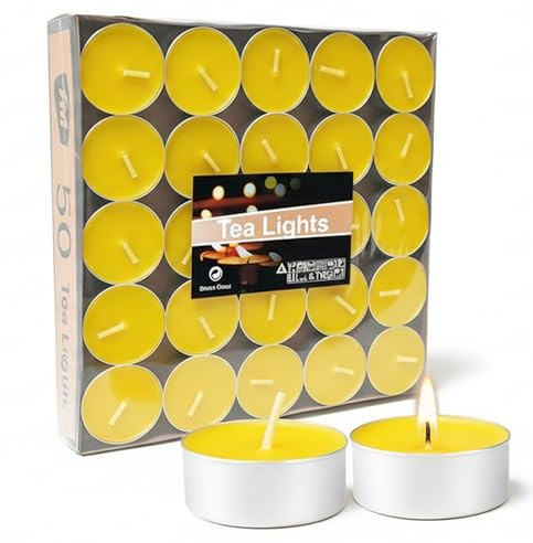 Artisoul 50 lumini senza profumo, gialli – 4 ore di durata, Ø 3,8 cm, ideali per decorazione da tavolo, ristorante, chiesa e decorazione pasquale, celebrazioni e un'atmosfera accogliente