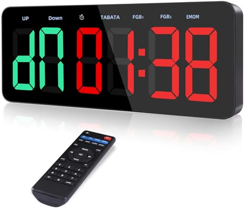 PELLOR Temporizador Multifunción para Gimnasio - Grand 3 Digital Reloj de Pared, Cronómetro LED con Modos Tabata/FGB/EMOM, 5 Niveles Brillo, Cuenta Regresiva/Progressiva, Portátil para Fitness/MMA