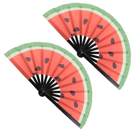 HEALEEP 2piezas Abanicos De Mano Plegables Estampado De Sandía Negra Resistentes y Fáciles De Usar para Bodas y Fiestas De Verano